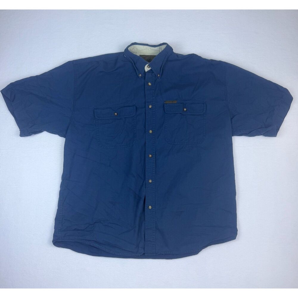 North River Outfitters Blue Button Up Fishing Shirt Men's Large Cotton